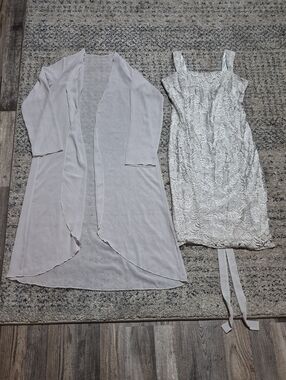 Tanish /Grey Lace Midi Dress with Duster